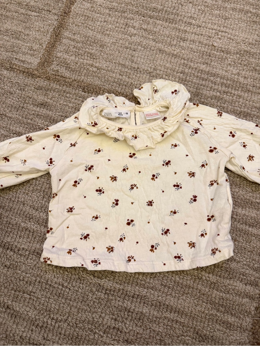 Zara Cream Long Sleeve Top with Burgundy Floral Print